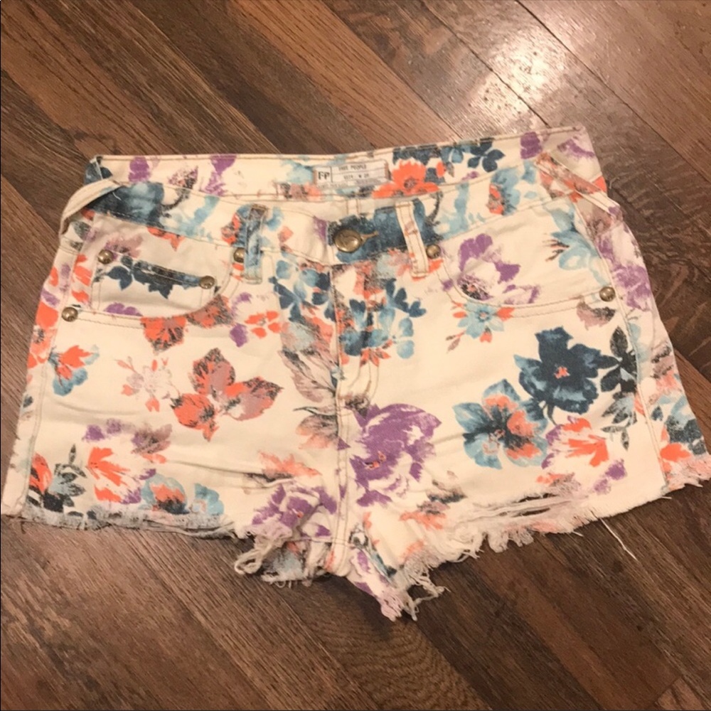 Free People Floral Denim Shorts